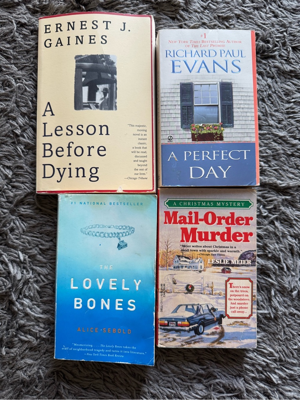 Fiction Mystery Book Lot 4 Titles Lovely Bones Lesson Before Dying Leslie Meier